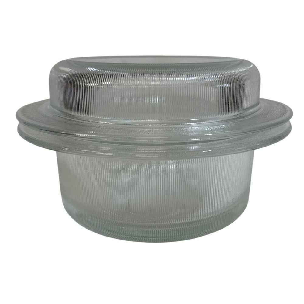 Vtg Chefs Choice Ribbed Glass Baking Dish 2 Quart Clear with Lid READ DESC
